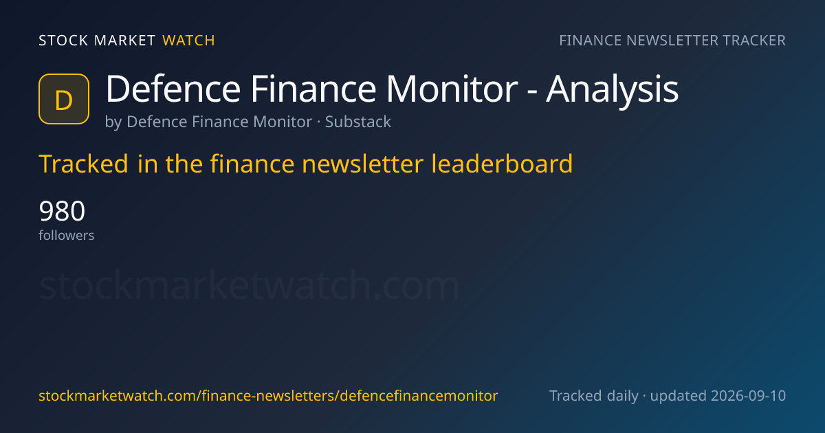 Defence Finance Monitor - Analysis — rank, subscribers and growth, tracked by Stock Market Watch