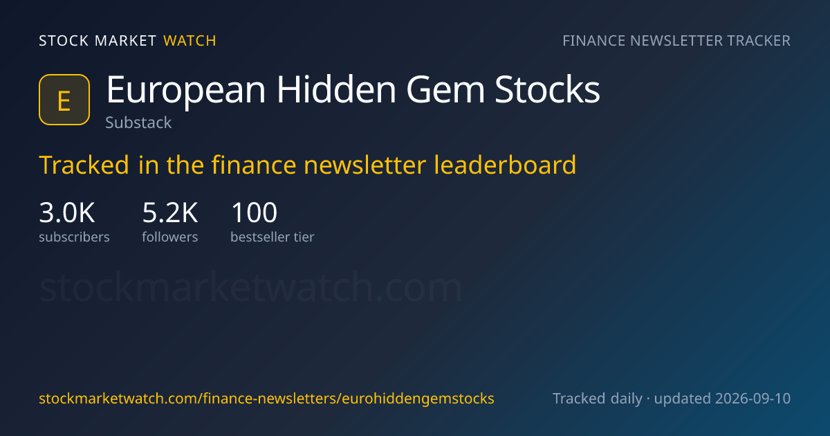 European Hidden Gem Stocks — rank, subscribers and growth, tracked by Stock Market Watch