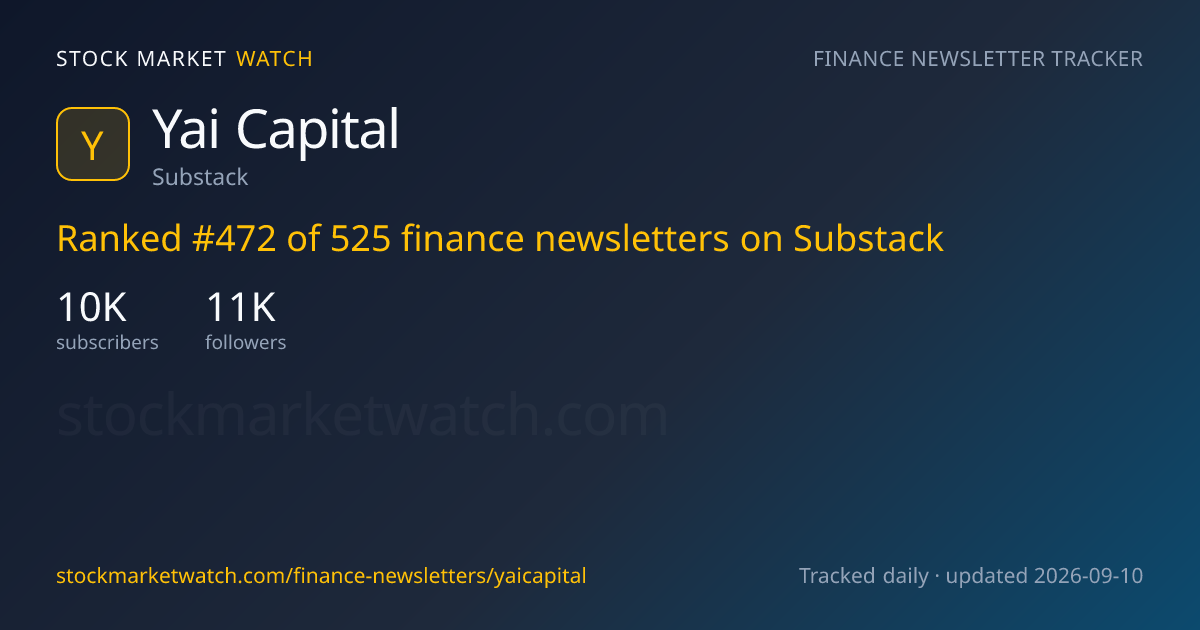 Yai Capital — rank, subscribers and growth, tracked by Stock Market Watch